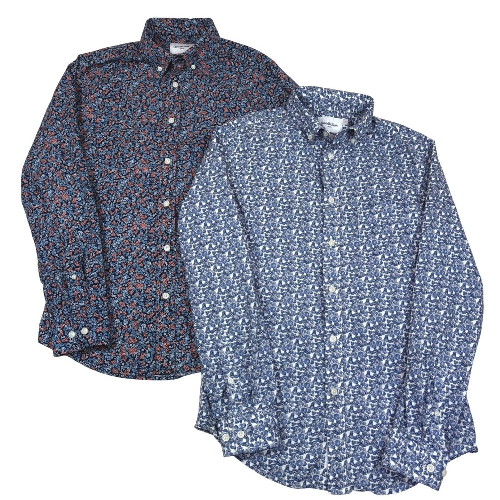 Lot of 2 Goodfellow & Co Mens Small Floral Button Down Shirts Slim Standard Blue